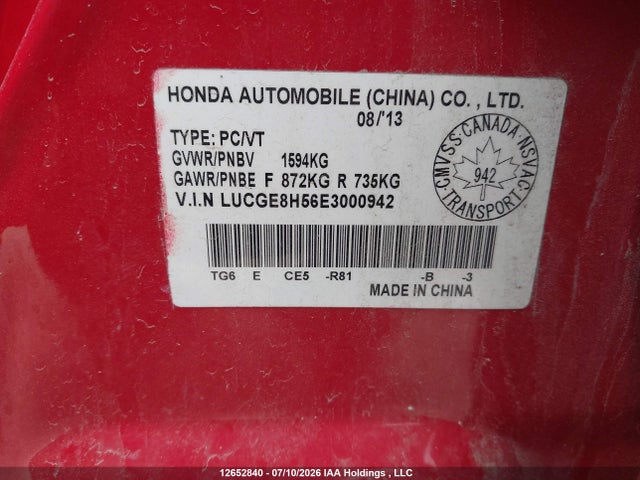 Продажа на аукционе авто 2014 Honda Fit Lx, vin: LUCGE8H56E3000942, номер лота: 12652840