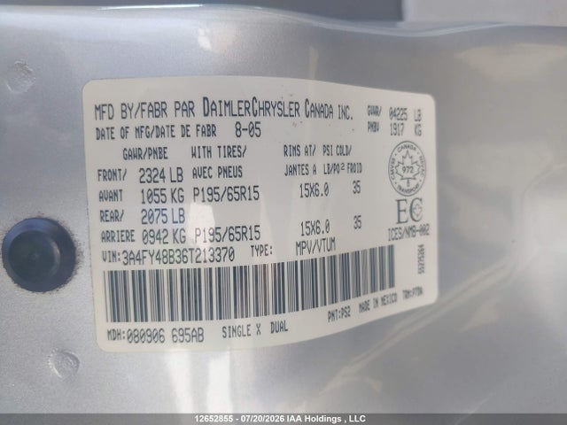 Aukcja sprzedaży 2006 Chrysler Pt Cruiser, vin: 3A4FY48B36T213370, numer aukcji: 12652855