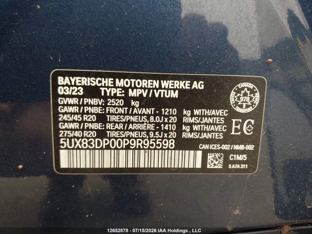 5UX83DP00P9R95598 BMW X3