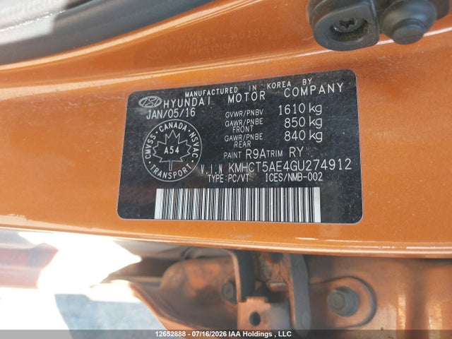 Hyundai ACCENT SE 2016 KMHCT5AE4GU274912 Image 9