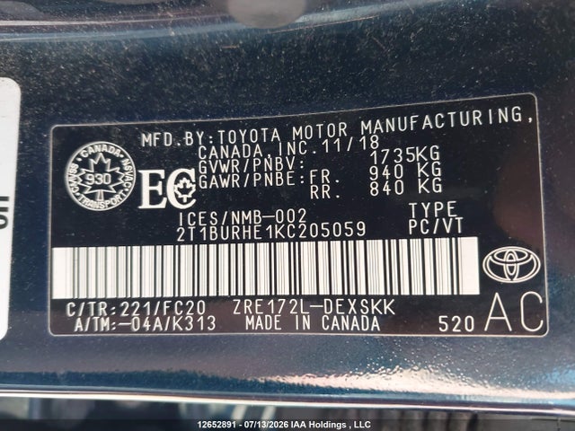 Toyota Corolla 2019 2T1BURHE1KC205059 Image 19