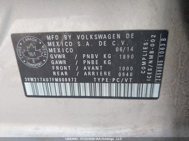 Volkswagen Golf 2015 3VW217AU7FM008972 Image 9