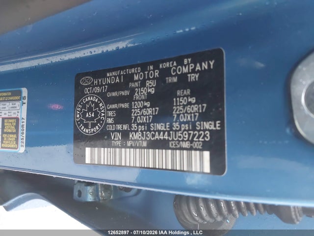 KM8J3CA44JU597223 Hyundai Tucson Limited/sport And Eco/se
