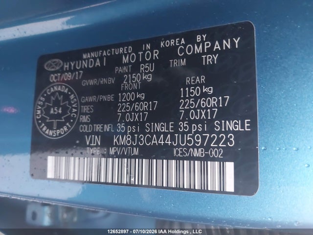 KM8J3CA44JU597223 Hyundai Tucson Limited/sport And Eco/se