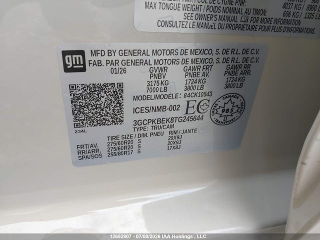 Продаж на аукціоні авто 2026 Chevrolet Silverado K1500 Custom, vin: 3GCPKBEK8TG245644, номер лоту: 12652907