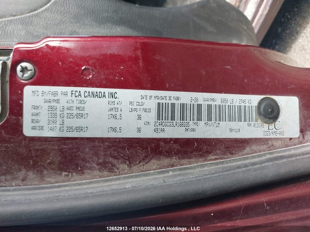 Продаж на аукціоні авто 2020 Dodge Grand Caravan Sxt, vin: 2C4RDGCG3LR168335, номер лоту: 12652913
