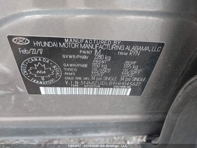 5NMZUDLB9HH045627 Hyundai SANTA FE SPORT