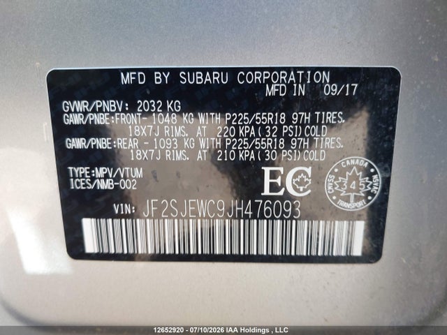 Aukcja sprzedaży 2018 Subaru Forester 2.5i Limited, vin: JF2SJEWC9JH476093, numer aukcji: 12652920