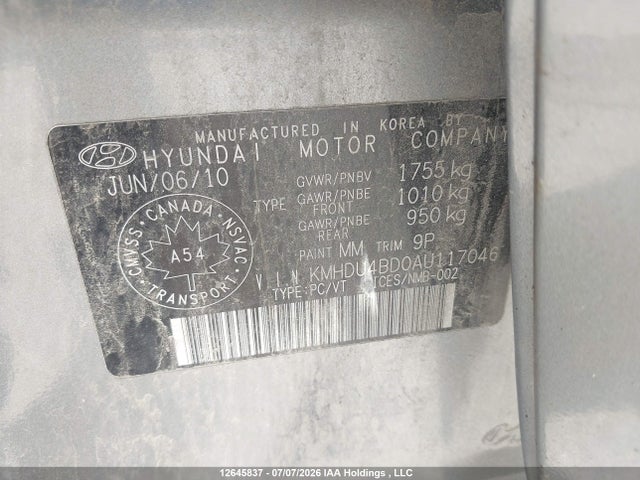 Aukcja sprzedaży 2010 Hyundai Elantra Gl, vin: KMHDU4BD0AU117046, numer aukcji: 12645837