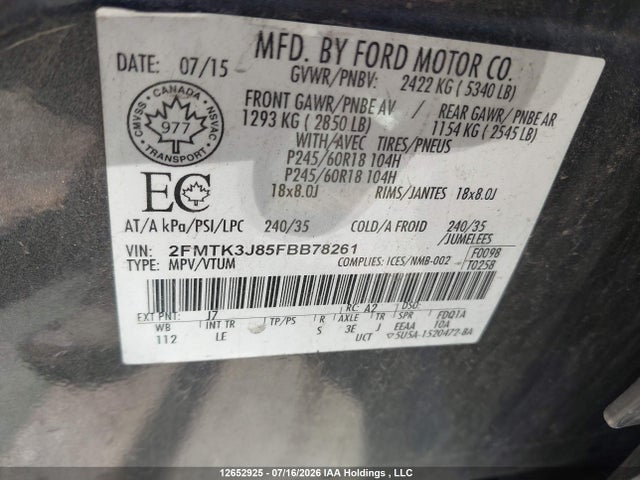 Ford EDGE SEL 2015 2FMTK3J85FBB78261 Image 18