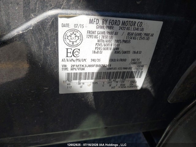 Ford EDGE SEL 2015 2FMTK3J85FBB78261 Image 9