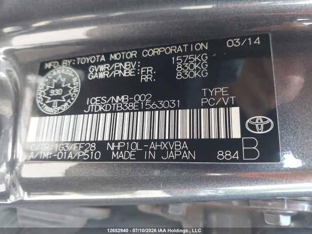 JTDKDTB38E1563031 Toyota PRIUS C