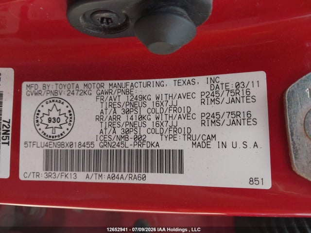 Aukcja sprzedaży 2011 Toyota Tacoma Double Cab, vin: 5TFLU4EN9BX018455, numer aukcji: 12652941