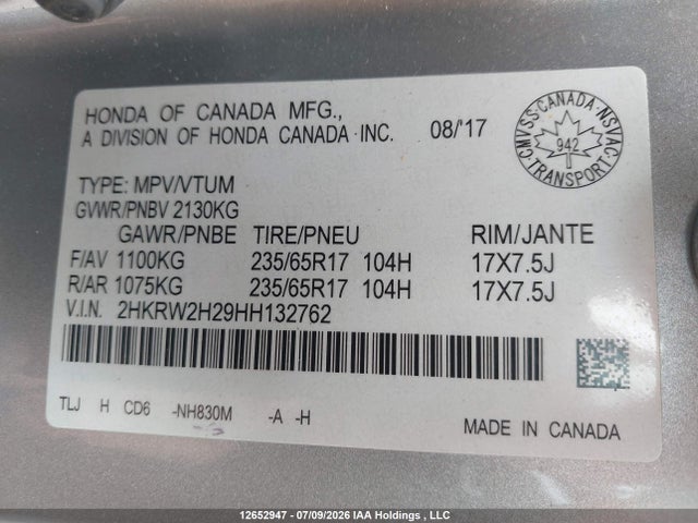 Aukcja sprzedaży 2017 Honda Cr-v Lx, vin: 2HKRW2H29HH132762, numer aukcji: 12652947