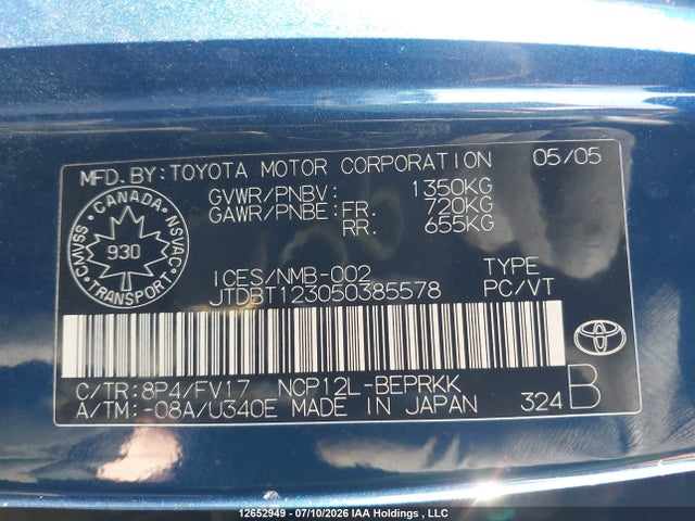 Aukcja sprzedaży 2005 Toyota Echo, vin: JTDBT123050385578, numer aukcji: 12652949