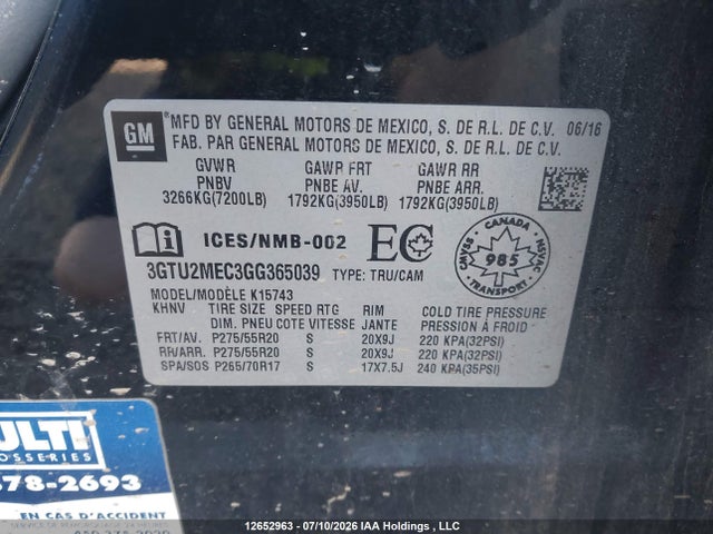 Продажа на аукционе авто 2016 Gmc Sierra 1500 Sle, vin: 3GTU2MEC3GG365039, номер лота: 12652963
