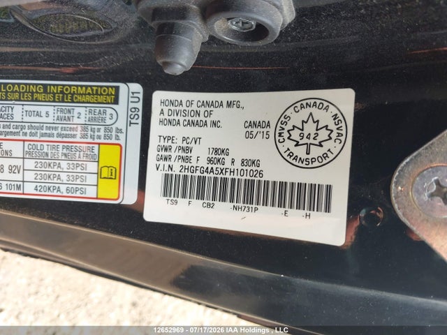Aukcja sprzedaży 2015 Honda Civic Si Si, vin: 2HGFG4A5XFH101026, numer aukcji: 12652969