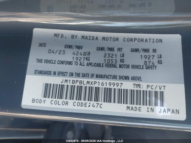 2023 Mazda 3 Preferred მანქანა იყიდება აუქციონზე, vin: JM1BPBLMXP1619997, აუქციონის ნომერი: 12652978