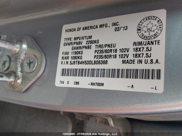 Aukcja sprzedaży 2013 Acura Rdx, vin: 5J8TB4H53DL806368, numer aukcji: 12652988