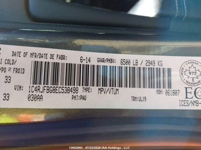 12652993 :رقم المزاد ، 1C4RJFBG8EC538498 vin ، 2014 Jeep Grand Cherokee Limited مزاد بيع