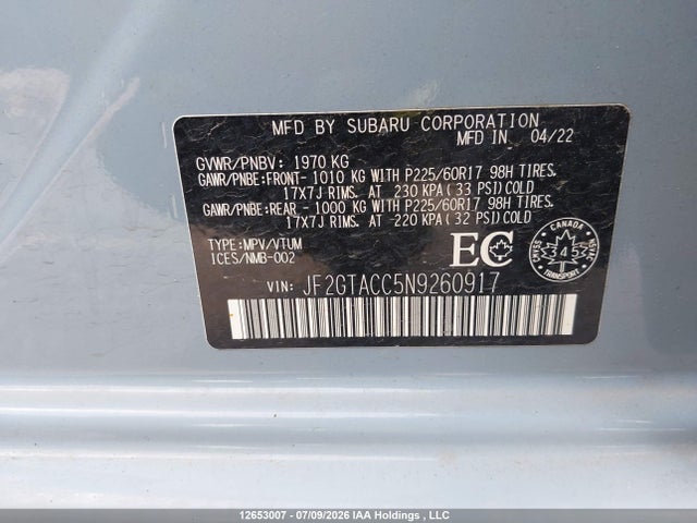 Продажа на аукционе авто 2022 Subaru Crosstrek Touring, vin: JF2GTACC5N9260917, номер лота: 12653007