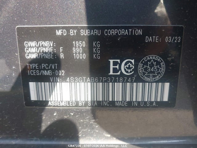 4S3GTAB67P3718747 Subaru Impreza Convenience With Eyesight 5-door