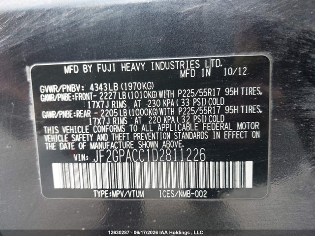 Продаж на аукціоні авто 2013 Subaru Xv Crosstrek Sport Package/touring, vin: JF2GPACC1D2811226, номер лоту: 12630287