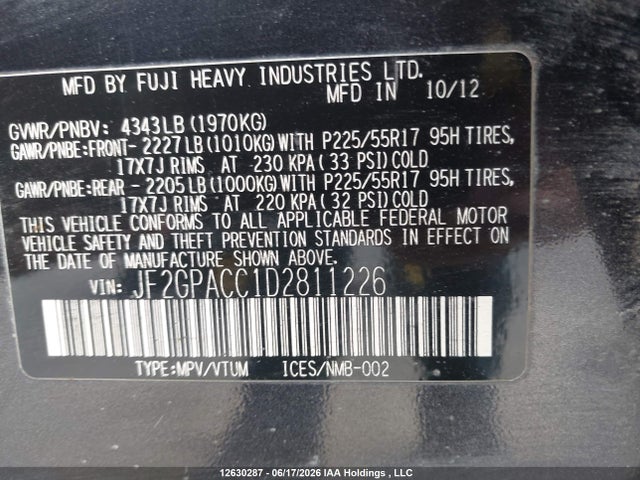 Продаж на аукціоні авто 2013 Subaru Xv Crosstrek Sport Package/touring, vin: JF2GPACC1D2811226, номер лоту: 12630287