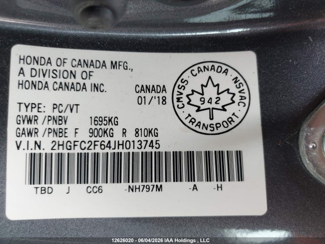 Honda CIVIC SE 2018 2HGFC2F64JH013745 Image 9