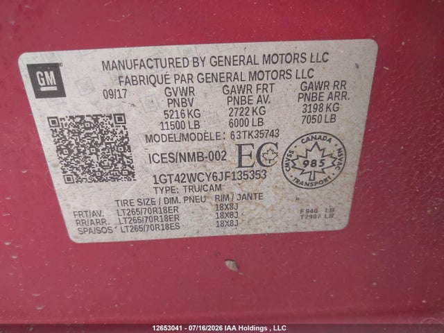 Auction sale of the 2018 Gmc Sierra 3500hd Sle, vin: 1GT42WCY6JF135353, lot number: 12653041