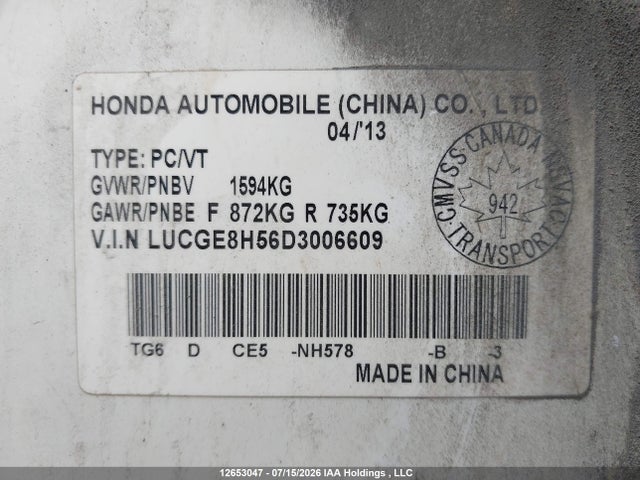 Продаж на аукціоні авто 2013 Honda Fit Lx, vin: LUCGE8H56D3006609, номер лоту: 12653047