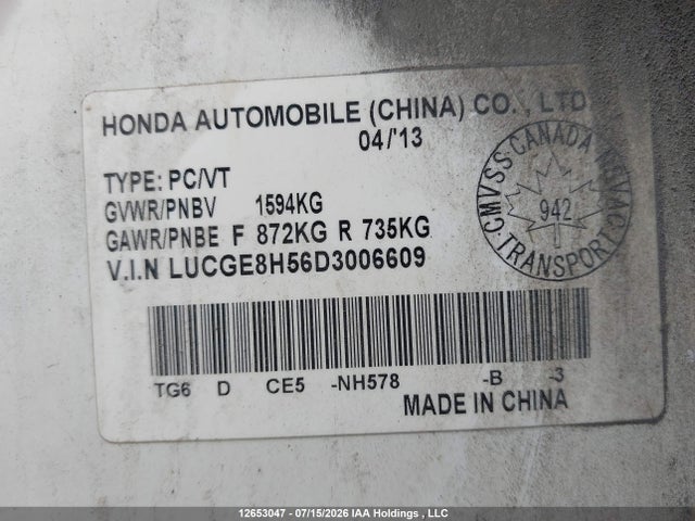Продаж на аукціоні авто 2013 Honda Fit Lx, vin: LUCGE8H56D3006609, номер лоту: 12653047