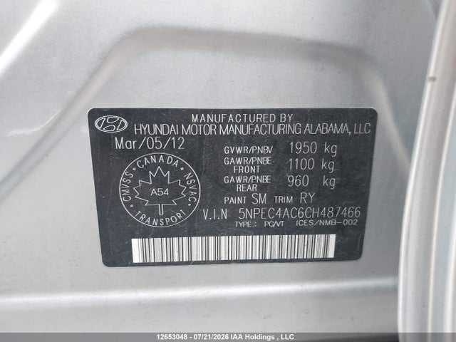 Продажа на аукционе авто 2012 Hyundai Sonata Limited, vin: 5NPEC4AC6CH487466, номер лота: 12653048