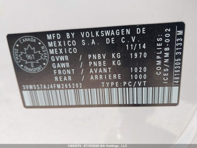 Aukcja sprzedaży 2015 Volkswagen Jetta Gli, vin: 3VW5S7AJ4FM265202, numer aukcji: 12653076
