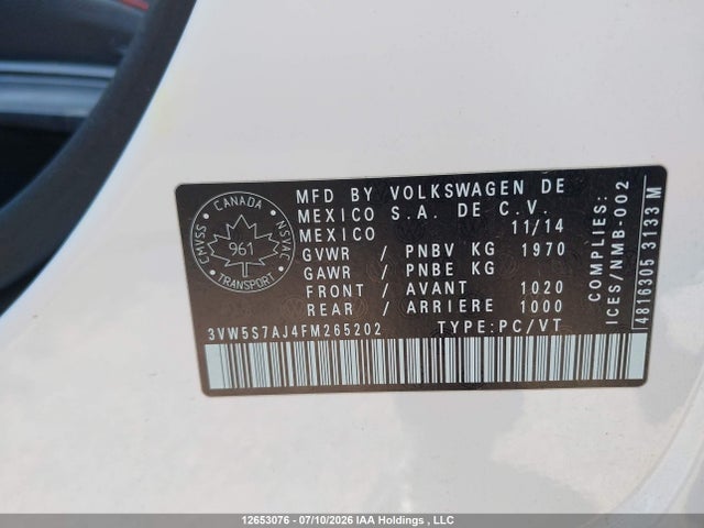 Aukcja sprzedaży 2015 Volkswagen Jetta Gli, vin: 3VW5S7AJ4FM265202, numer aukcji: 12653076