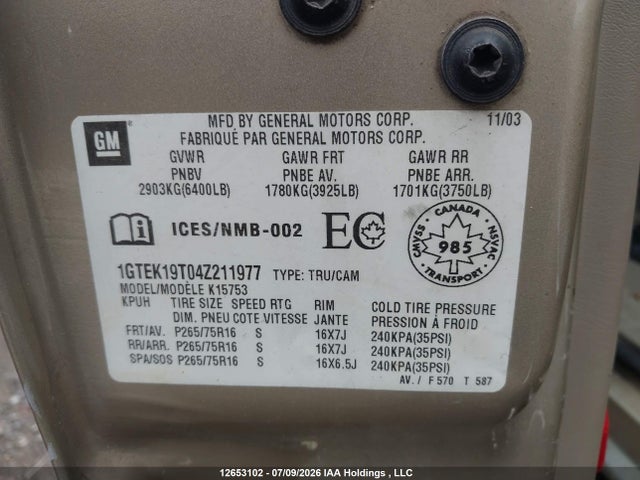 Продажа на аукционе авто 2004 Gmc Sierra 1500 Sl/sle/slt, vin: 1GTEK19T04Z211977, номер лота: 12653102