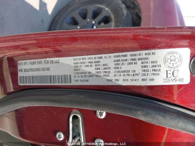Продаж на аукціоні авто 2022 Ram 2500 Big Horn/lone Star, vin: 3C6UR5DJ6NG154746, номер лоту: 12653108