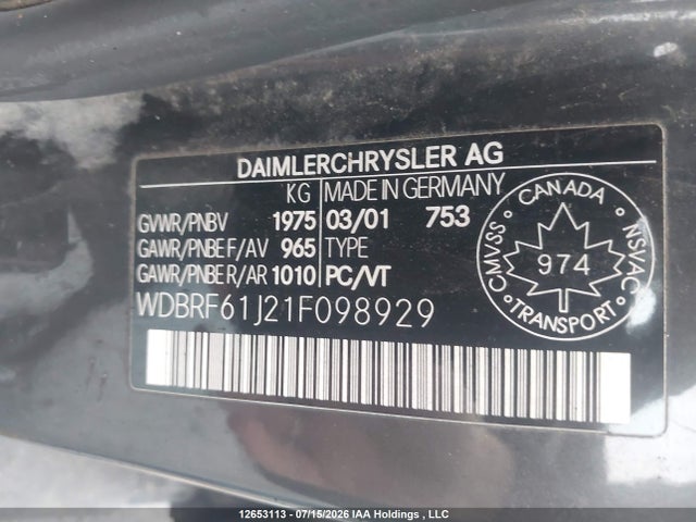 Продаж на аукціоні авто 2001 Mercedes-benz C 240, vin: WDBRF61J21F098929, номер лоту: 12653113