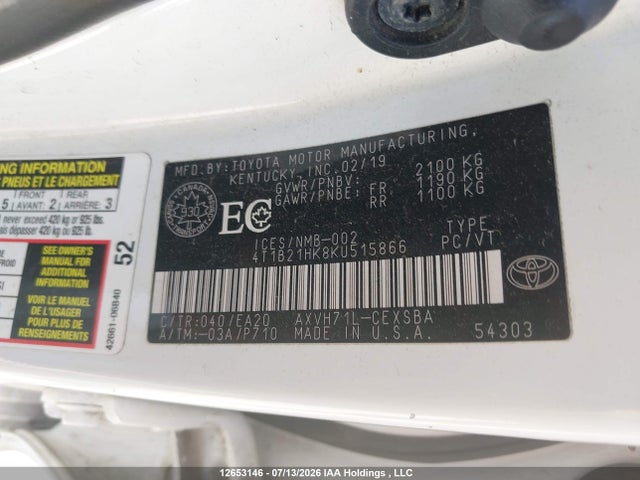 Toyota Camry 2019 4T1B21HK8KU515866 Image 9