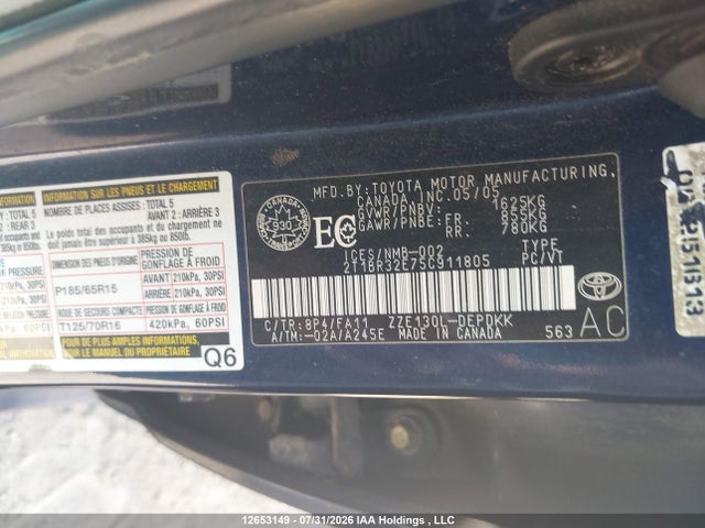 12653149 :رقم المزاد ، 2T1BR32E75C911805 vin ، 2005 Toyota Corolla Ce/le/s مزاد بيع