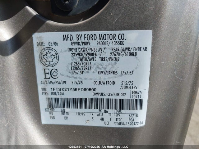 Продажа на аукционе авто 2006 Ford F-250 Lariat/xl/xlt, vin: 1FTSX21Y56ED90500, номер лота: 12653151
