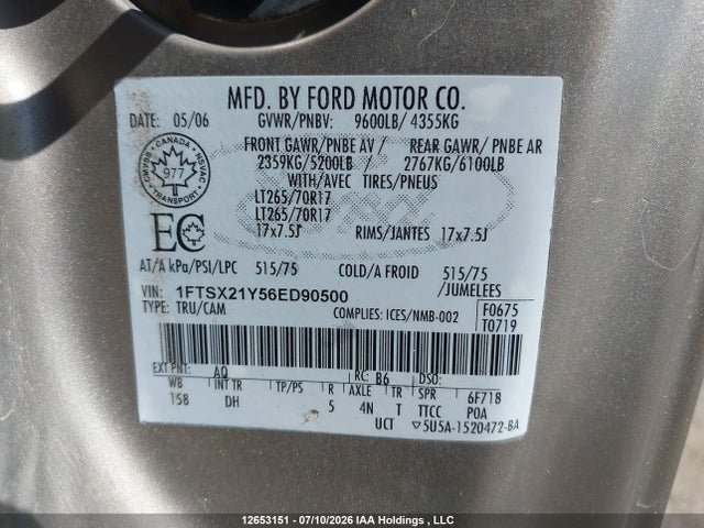 Продажа на аукционе авто 2006 Ford F-250 Lariat/xl/xlt, vin: 1FTSX21Y56ED90500, номер лота: 12653151