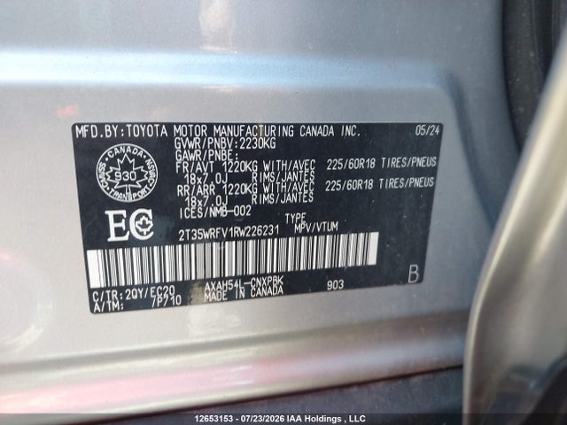 12653153 :رقم المزاد ، 2T35WRFV1RW226231 vin ، 2024 Toyota Rav4 Hybrid Xse مزاد بيع