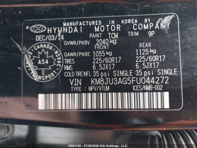Hyundai TUCSON GLS 2015 KM8JU3AG5FU044272 Image 9