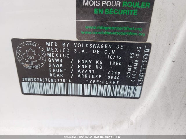 3VW2K7AJ7EM227514 Volkswagen Jetta 2.0l Trendline+