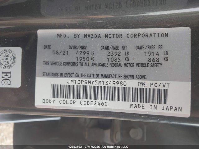 2021 Mazda Mazda3 Gt W/turbo მანქანა იყიდება აუქციონზე, vin: JM1BPBMY5M1349980, აუქციონის ნომერი: 12653162