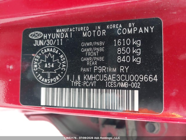 Продаж на аукціоні авто 2012 Hyundai Accent Gls, vin: KMHCU5AE3CU009664, номер лоту: 12653176