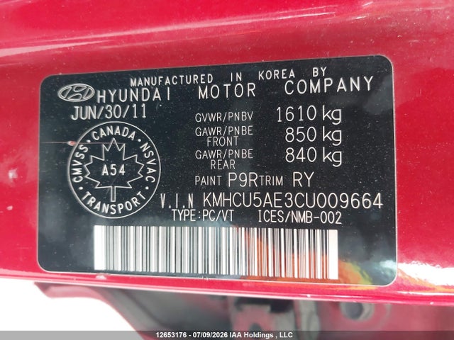Продаж на аукціоні авто 2012 Hyundai Accent Gls, vin: KMHCU5AE3CU009664, номер лоту: 12653176