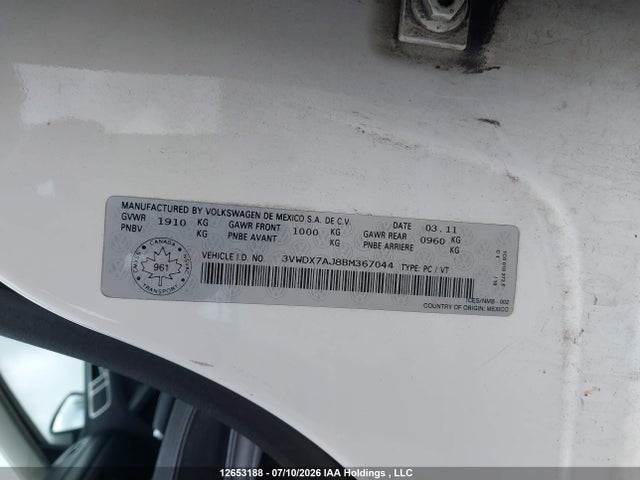 2011 Volkswagen Jetta მანქანა იყიდება აუქციონზე, vin: 3VWDX7AJ8BM367044, აუქციონის ნომერი: 12653188