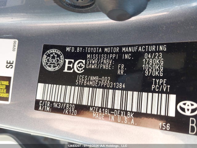 5YFB4MDE7PP031384 Toyota COROLLA LE